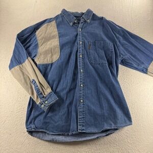 Magellan Denim Button Down‎ Shirt Quilted Shoulder Long Sleeve Casual Outdoor XL